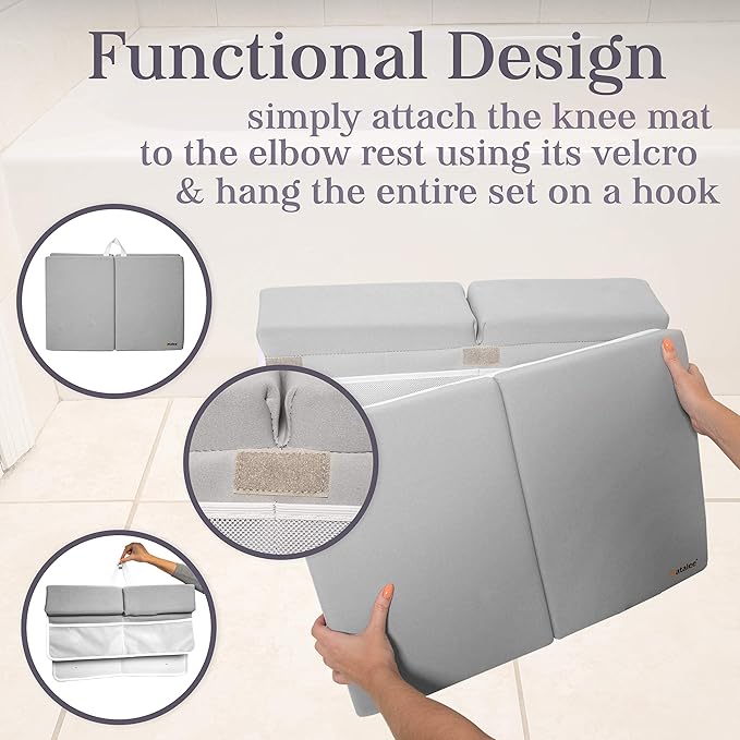 Premium Bath Kneeler, Baby Bath Kneeler and Elbow Rest Pad Set, Kneeling Pad for Bathing Baby, Knee Pads for Bathing Babies, Large Knee Pads (22 Inch × 13 Inch) with 4 Mesh Pockets (Large, Gray)