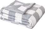SeaRoomy Checkered Throw Blanket, Soft Cozy Fluffy Reversible Checkerboard Knitted Throw Blanket, Warm Plush Microfiber Plaid Lightweight Blanket for Couch Bed Travel(Grey, 51"×63")