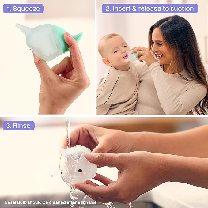 Booger Buddy Nasal Aspirator Bulb, Narwhal - with LED Light for Babies & Toddlers – BPA-Free Snot Remover for Infant Stuffy Nose and Congestion Relief – Easy to Clean Design