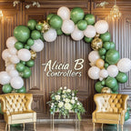 RUBFAC 129pcs Vintage Green Balloons Different Sizes 18 12 10 5 Inches Sage Green Latex Balloon Garland Arch for Masquerade Party Decorations Birthday Baby Shower Wedding Party Supplies