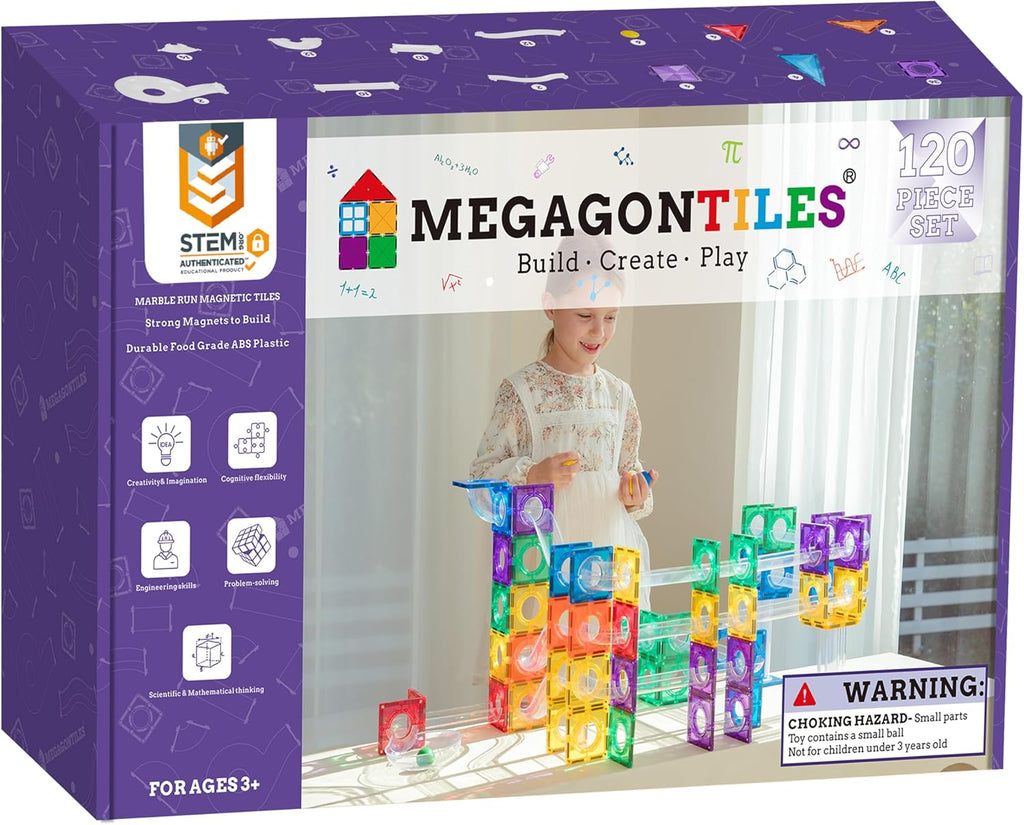120PCS Premium MagneticTiles Marble Run, MagnetTiles, STEM AUTHENTICATED, Magnetic Blocks, Magnetic Building Blocks, Magnets for Kids, MagneticTile Toy, Boys Girls Age 3 4 5 6 7 8
