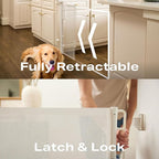 Cumbor 2-Pack Retractable Baby Gates for Stairs, 55" Wide Soft Mesh Pet Gate for Dogs with One Hand Opening, 34" Tall Toddler Gate with Top Lock for Bedroom, Doorways, Indoor/Outdoor, White