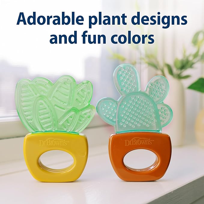 Dr. Brown's AquaCool Water-Filled Teether, Cooling Baby Teether Toy for Sore Gums, Green Cactus, BPA Free, 3m+, 4 Pack