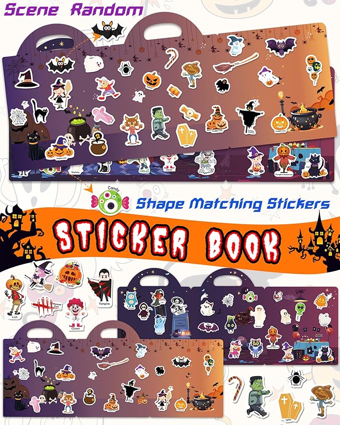 Reusable Sticker Book for Toddlers 2-4 Years, Stickers for Kids, Toddler Sticker Book Ages 1-3, Toddler Craft Activities, Toddlers Travel Toys Ages 2+ Boy Girl Birthday Gifts - Halloween
