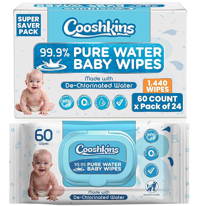 De-Chlorinated Pure Water Baby Wipes | Gentle Unscented Wipes for Sensitive Skin | 99.9% Pure Water Based | Alcohol-Free, Paraben-Free | Soft & Thick (60 Count (Pack of 24))