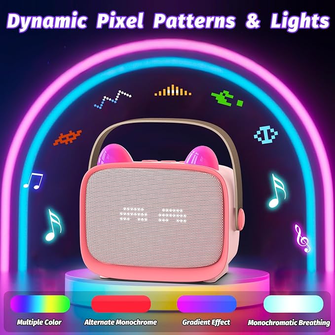 Mini Karaoke Machine Toys Gifts,Kids Portable MP3 Player with 2 Wireless Microphone and LED,Christmas Birthday Gifts for Girls Boys 3 4 5 6 7 8+ Year Old (Pink)