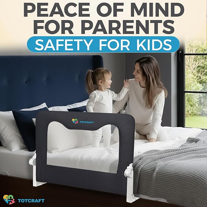 TotCraft Bed Safety Rails for Toddlers - Bed Rail Guard for Queen, King, Full Szie, Twin Mattress Bed (Grey, 35.5W*23.5H Inch (Regular Extra Tall))