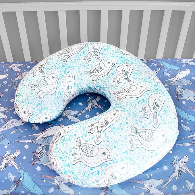 Nursing Pillow with 2 Piece Removable Ultra Soft&Stretchy Cover,Nursing Pillows for Breastfeeding,Tummy time and Baby Sitting Support,Bird Pattern
