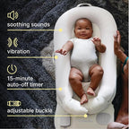 MyBaby 3-in-1 Calming Baby Cushion, Soothing Comfort for Newborns & Infants, Snuggling Sensation, Sound and Vibration, Designed for Safety, Rechargeable & Machine-Washable, by Homedics, White