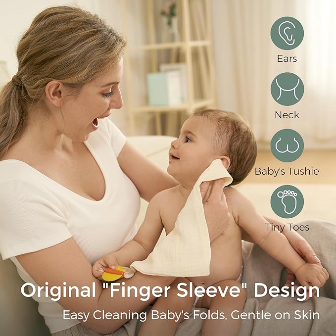 Momcozy Soft & Absorbent Baby Washcloths - 4 Layer Design| Medium Thickness| Premium Cotton for Newborns' Skin-Great for Bathing, Wiping & on-The-go Use, Shower Gift and Essential(5 Pack, 10x10 inch)