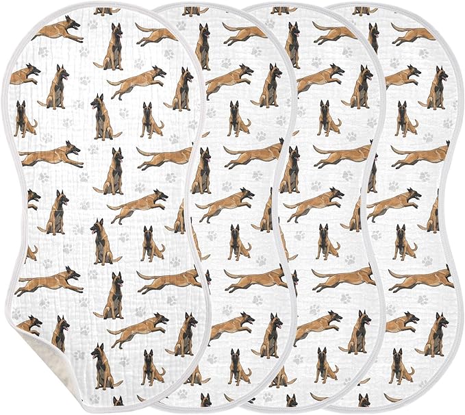 4 Pack Muslin Burp Cloths German Dogs Paw Prints White Cotton Baby Burp Cloths Ultra Absorbent Soft Thick Burping Cloth for Newborn Boys Girls 22x11 Inch