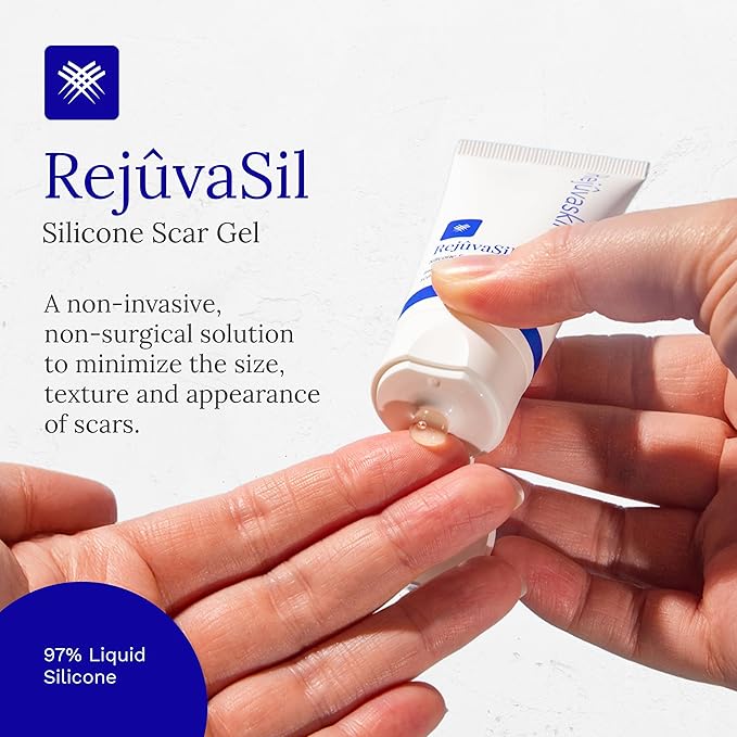 Rejuvaskin RejuvaSil Silicone Scar Gel, Scar Treatment for Surgical Scars, Burns, Keloids, Acne Scars on Face & Body, 0.33 ounce