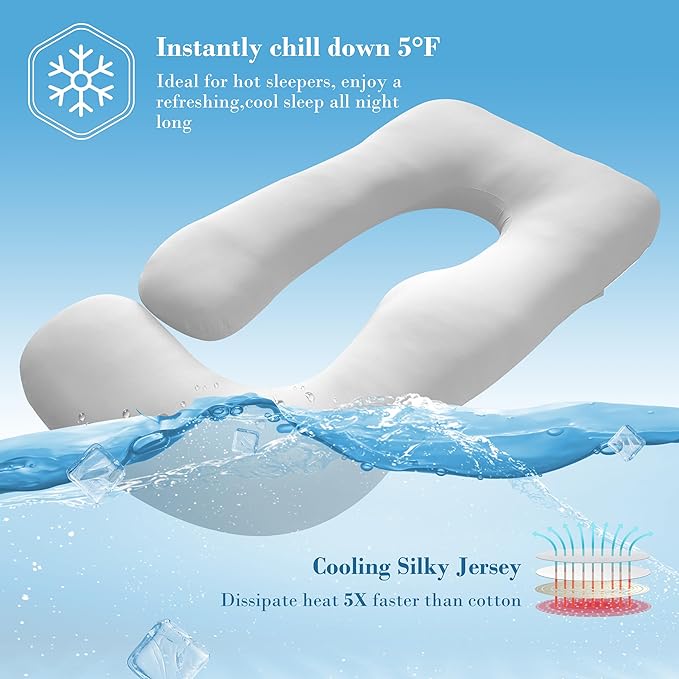 Cute Castle Cooling Cover Pregnancy Pillows, Soft U-Shape Maternity Pillow with Removable Cover - Full Body Pillows for Adults Sleeping - Pregnancy Must Haves - Jumbo 57 Inch - Light Grey