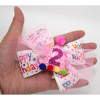Birthday Hair Bow for Baby Girls 1 2 3 4 5 6 Years Sprinkle Decorations Party Pink Hair Accessories for Two 2nd Birthday Confetti Ice Cream