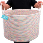 OrganiHaus Toy Storage Basket for Kids, Large Cotton Rope Organizer Bin for Nursery, Toy Box, Blanket Holder, Baby Hamper for Living Room, Soft & Washable, 20x13 inches - Rainbow