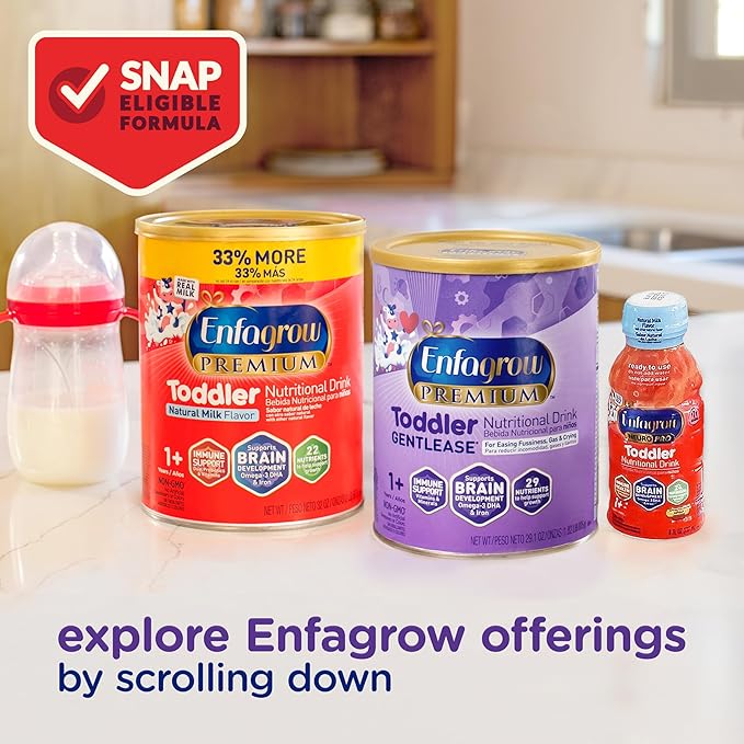 Enfagrow PREMIUM Gentlease Toddler Nutritional Drink, Made with Real Milk, Designed to Ease Fussiness, Gas & Crying, Nutrients for Growth & Immune Support, Powder Can, 29.1 Oz (Pack of 4)