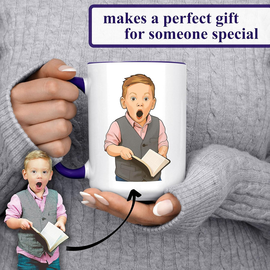 Personalized Coffee Mug, Custom Drawing Portrait Gift, Funny Customized Coffee Gift for Men & Women, Custom Mugs with Pictures, Navy 15oz Father's Day Mug