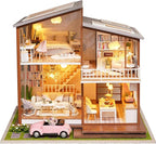 Spilay DIY Dollhouse Miniature with Wooden Furniture,DIY Dollhouse Kit Large Villa Model with LED Light & Music Box,1:24 Scale Creative Room Gift for Adult Teenager