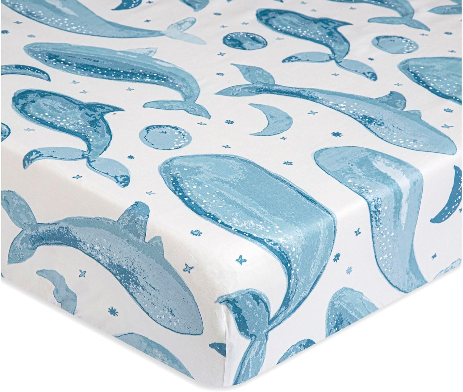 Crane Baby Ocean Crib Sheet, 100% Cotton Fitted Sheet, 28" x 52", Crib Sheets for Boys, Toddler Bed Sheets, Ocean Nursery Decor