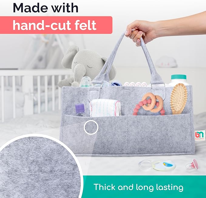 Felt Diaper Caddy - Extra Large Storage for Baby and Toddler Items - Diaper caddy basket - Portable Organizer Easily Holds Diapers, Clothing - Useful for Nursery, Bedroom, Living Room, Car