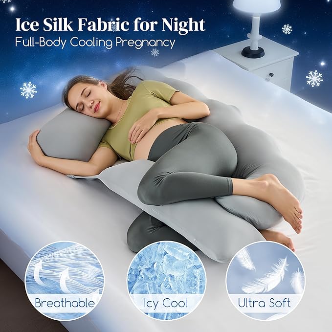 Pregnancy Pillow for Sleeping, U Shaped Full Body Maternity Pillow with Removable Silky Cover, Support for Back,Leg,Belly for Pregnant Women, Side Sleeper,Pain Relief, Ergonomic Soft Cushion,51 Inch