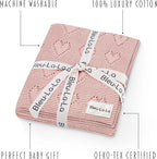 Heirloom Knit Heart Swaddling Blanket for Girls - 100% Luxury Cotton Baby Blanket - Soft Warm Swaddle Receiving Crib Receiving Blanket for Newborns Infants & Toddlers (Pink)