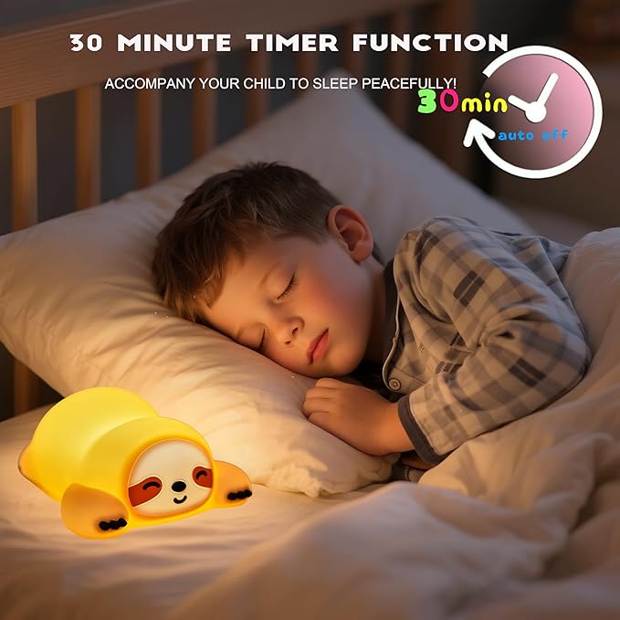 DREAMING MY DREAM Night Light for Kids,Squishy Sloth Night Light,LED Novelty Animal Nightlight,3 Levels Dimmable,30Min Timer Nursery Lamp for Kids, Bedroom Baby Boys Girls Gifts