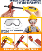 Deejoy 54Pcs Large Kids Tool Set with Electric Saw & Electronic Toy Drill, Pretend Play Kids Construction Set for Toddler 3-5 Years Old, Toddler Boy Toys-Orange