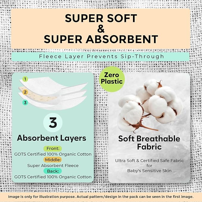 Premium 5-Pack Large Organic Cotton Burp Cloths – 3 Layers, Ultra Soft & Absorbent Burping Towel for Newborn Babies