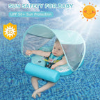 Mambobaby Float Baby Float with Canopy & Tail Non-Inflatable Infant Pool Floats Adjustable Safety Strap Toddler Swim Trainer (Green)