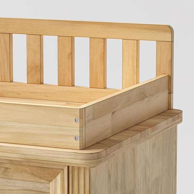 Homsee Baby Changing Table Dresser, 100% Solid Wood Infant Diaper Changing Station Combo, 9-Drawer Baby Nursery Dresser with Removable Tray for Children's Room Bedroom, Nature Color