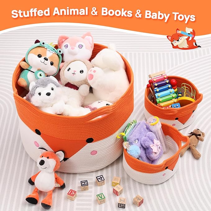 Large Baby Basket Toy Storage 3 Pack, (20"x13.8") Woven Baby Laundry Basket Blanket Basket, Stuffed Animal Storage, Baby Gift Basket Empty, Toy Basket for Kids, Dog, Cat.