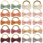24-Pack Multicolor Linen Bow Hair Ties for Toddler & Infant Girls - Gentle No-Damage Elastic Ponytail Holders