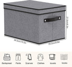 Storage Boxes, 15 x 9.8 x 8.3 Inch Baskets for Organizing with Lids, Fabric Bins with Handles, Decorative Linen Closet Organizers, Gray, 3 Pack