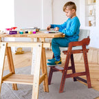 Ezebaby Wooden High Chair for Toddlers to Teens, Adjustable Kids Study & Dining Chair with Steps and Removable Cushion (Nut-Brown)