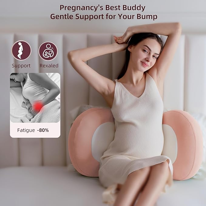 WYXunPlanet Pregnancy Pillow for Maternity Support - C-Shaped Belly & Back Pain Relief, Removable Washable Cover, Cooling Comfortable Wedge Pillow for Side Sleepers, Pregnancy Must Haves （Pink）