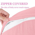 Pro Goleem Muslin Nursing Pillow Cover, 100% Cotton Soft Breathable Feeding Pillow Slipcover for Breastfeeding Moms, Fits Standard Infant Nursing Pillow, for Boys and Girls, 2 Pack (Pink＆Purple)