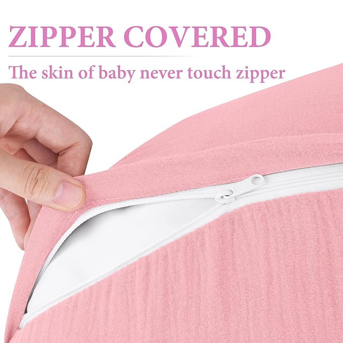 Pro Goleem Muslin Nursing Pillow Cover, 100% Cotton Soft Breathable Feeding Pillow Slipcover for Breastfeeding Moms, Fits Standard Infant Nursing Pillow, for Boys and Girls, 2 Pack (Pink＆Purple)