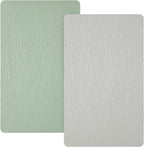 david's kids Muslin Mini Crib Sheets, 2 Pack Cotton Pack N Play Sheets for Boys Girls Neutral, Soft Breathable Baby Sheets Fit Pack N Play, Playard and Mini Crib Mattresses, Light Gray & Sage Green