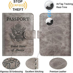 Airtag Passport Holder Cover Wallet RFID Blocking Leather Case Travel Essentials Luggage Accessories Travel Must Have(118#Grey)