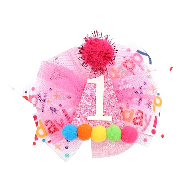 Hot Pink 1st Birthday Hair Bow - Happy Birthday ribbon Bows, Pink Birthday Hat Bows, 1st Birthday Hair Clips for Girls, First Birthday Girls Hair Accessories