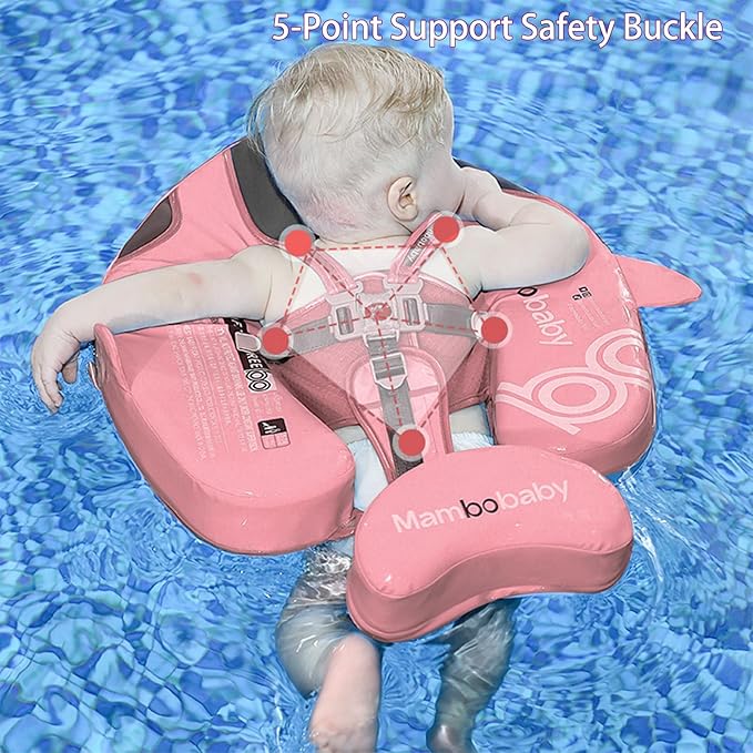 Non-Inflatable Mambobaby Float with Canopy, UV-Protective Baby Swimming Float with Safety Buckle, Anti-Flip Tail Swim Trainer Infant Pool Floats (Q04NPink-Q04NPCTRURBKMH01Q04)