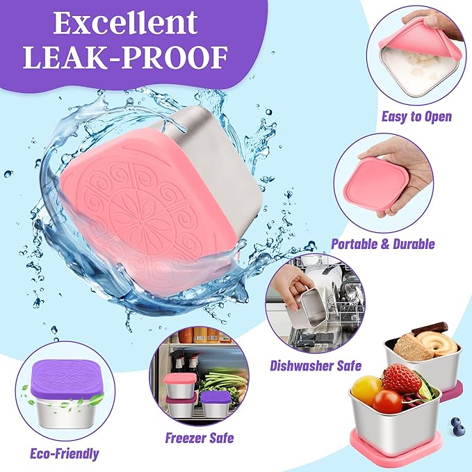 Stainless Steel Snack Containers for Kids,7.2oz Easy Open Leak Proof Reusable Snack Box Container with Lids,Small Lunch Containers for Meal Prep,School,Picnic and Travel-3Pack