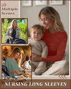 3 Pack Women's Nursing Long Sleeve Tops Breastfeeding Thermal Sweaters with Hidden Zipper Maternity Ribbed Shirts