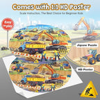 Floor Puzzles for Kids Ages 3 4 5 6 7 8, 70 Piece Construction Site Jigsaw Puzzle with Excavator Bulldozer Forklift Dumper Truck, Building Site Educational Toy Gift for Boys Birthday Christmas