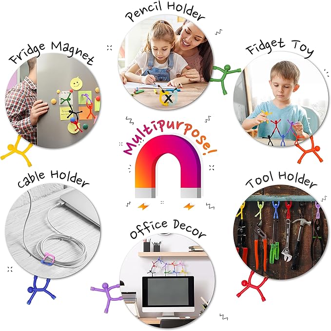MAGMEN Classic Magnetic Fidget Toy Figures for Kids 3-8 & Toddlers |20 Mix Colors Multipurpose Magnets Set for Travel, Airplane Play, Desk & Stocking Stuffer Gifts.