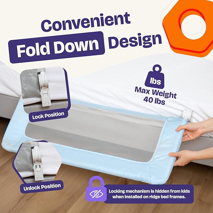 ComfyBumpy 1-Pack Bed Rail for Toddlers 35.5" L x 19.5" H | Toddler Bed Rails for Twin, Full & Toddler Bed Size | Swing Down Bed Rail Guard | Baby Bed Side Rail for Kids | Blue