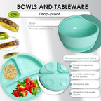 Bluet B - Silicone Baby Feeding Set - Baby Led Weaning Supplies - Baby Spoons, Suction Bowl - Plate - Baby Utensils - Silicone Feeding Set for Baby First Foods, Infant Eating - 8pcs - Green