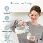 Papablic Glass Breastmilk Pitcher, Formula Mixing Pitcher with Mixing Handle Lid, Wide Mouth Mason Jar Mixer with Flip Locking Spout, Easy to Clean, BPA Free, Blue