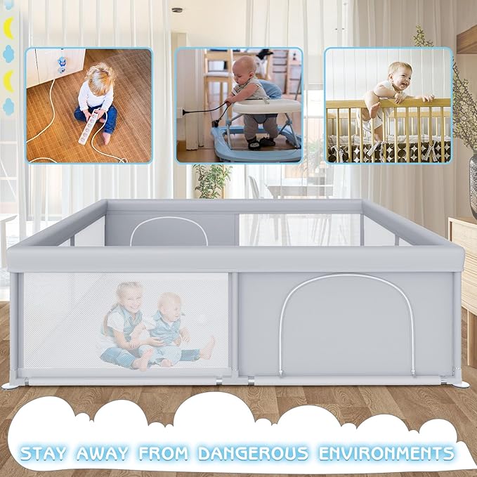 Large Baby Playpen 79x79 Inch, Playpens for Babies and Toddlers, Indoor & Outdoor Extra Large Kids Activity Center, Baby Play Yard with Zipper Gates.